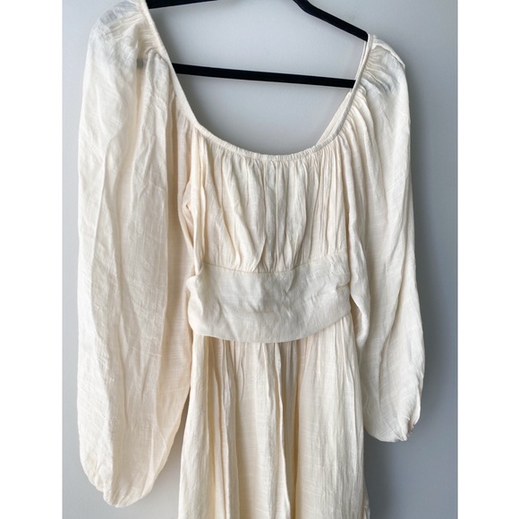Womens Babydoll Puff Sleeve‎ Mini Dress S Cream Gauze Tie Back Etherial Romantic - Picture 2 of 9